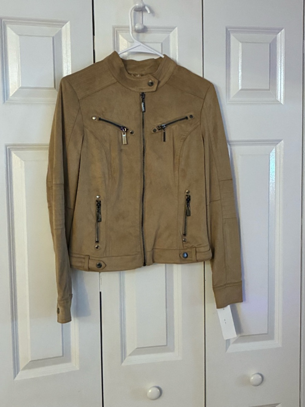 Women’s Tan Suede Moto Jacket - Stylish Lightweight Coat